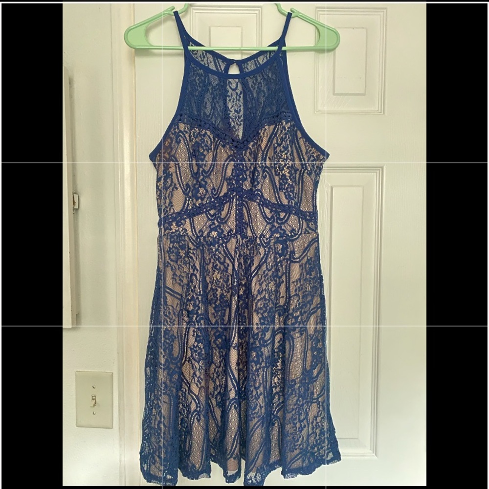 Laced navy blue knee high dress